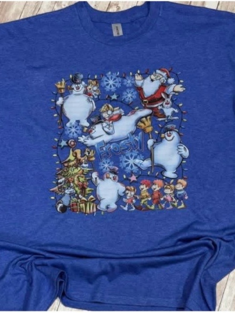Blue Frosty the Snowman Holiday Graphic Shirt XL